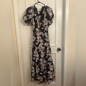 MINKPINK Black Floral short puffy Sleeve Dress